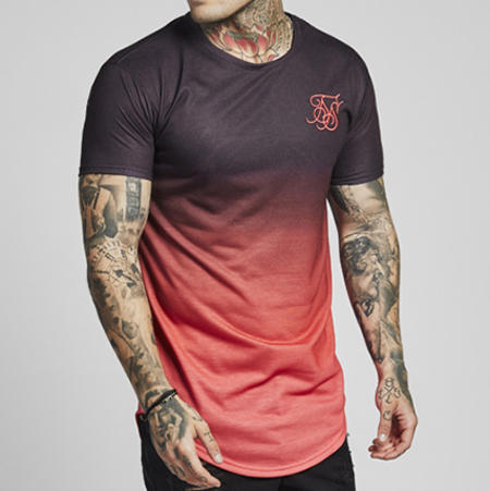 SikSilk - Tee Shirt Oversize Curved Hem Faded 12344 Bordeaux Dégradé Rouge