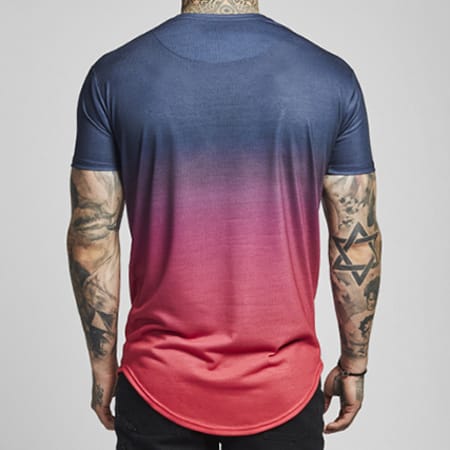 SikSilk - Tee Shirt Oversize Curved Hem Faded 12403 Bleu Marine Dégradé Rose