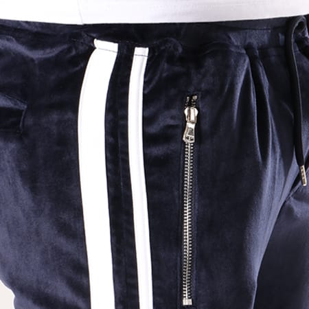 Project X Paris - Pantalon Jogging Velours Avec Bandes 88184404 Bleu Marine Blanc
