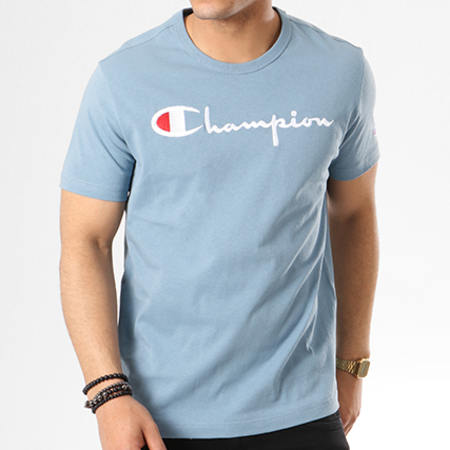 Champion - Tee Shirt Script Logo 210972 Bleu Clair 