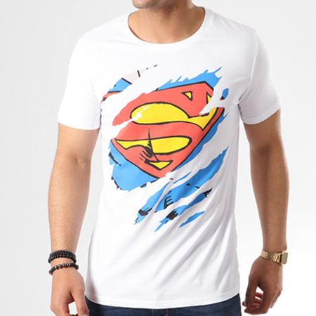 DC Comics - Maglietta con strappo Superman Bianco