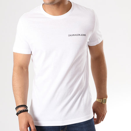Calvin Klein - Tee Shirt Small Institutional Logo Chest 7852 Blanc