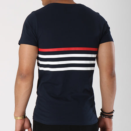 LBO - Tee Shirt Poche Avec Rayures 445 Bleu Marine Blanc Rouge