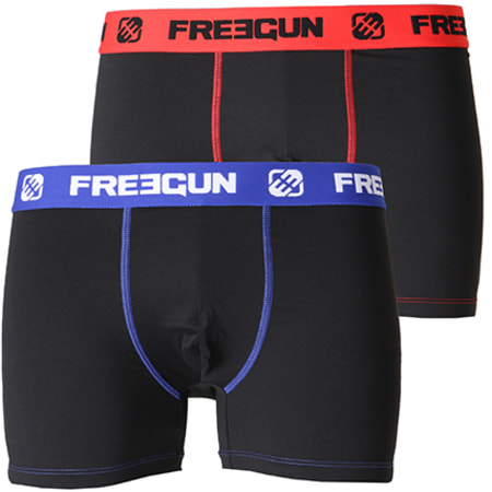 Freegun - Lot De 2 Boxers Ultra Stretch Duo Noir Rouge Bleu Roi