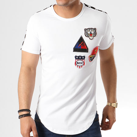 VIP Clothing - Tee Shirt Oversize Patchs et Bandes Brodés 3008 Blanc