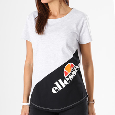Ellesse - Tee Shirt Oversize Femme Bicolore Gris Chiné Noir