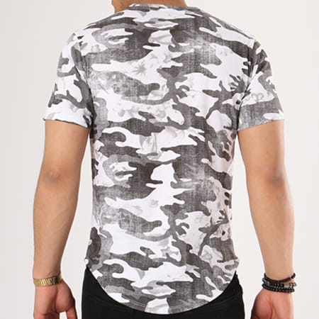 Frilivin - Tee Shirt Oversize Patchs brodées 16345 Blanc Gris Camouflage