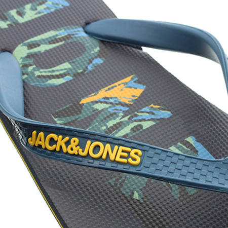 Jack And Jones - Tongs Logo Print Bleu Marine Jaune