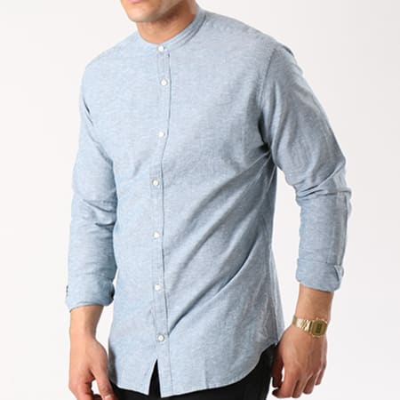 Jack And Jones - Chemise Manches Longues Col Mao Summer Vert Clair Chiné