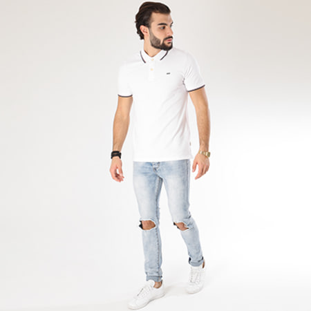 Jack And Jones - Polo Manches Courtes Contrast Stripe Blanc