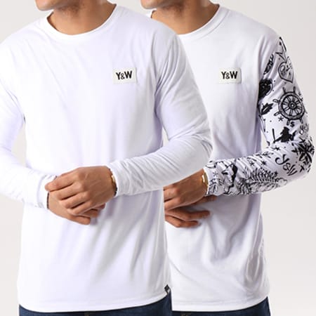 Y et W - Tee Shirt Manches Longues Reversible Marine Blanc Noir