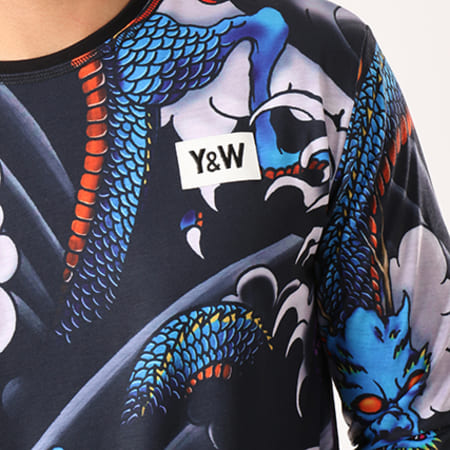 Y et W - Tee Shirt Manches Longues Reversible Dragon Noir