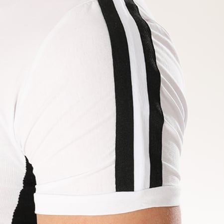 John H - Tee Shirt Oversize Avec Bandes 1808 Blanc Noir