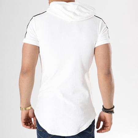 John H - Tee Shirt Oversize Capuche Velours Bandes Brodées 557 Blanc