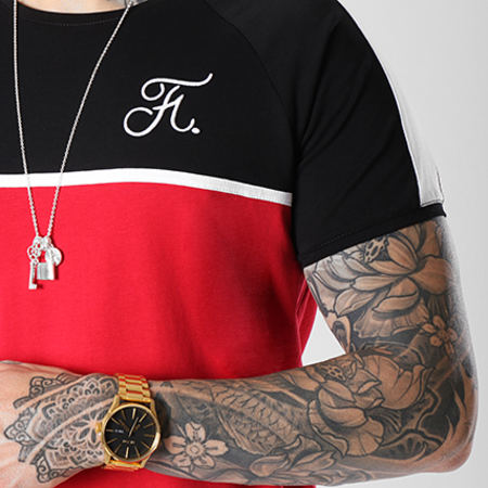 Final Club - Tee Shirt Premium Fit Avec Bandes Et Broderie 063 Noir Blanc Rouge
