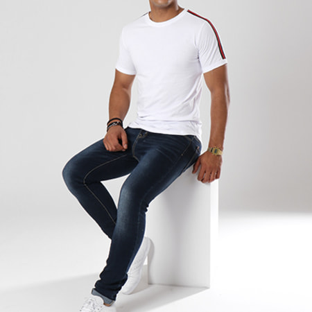 LBO - Camiseta oversize a rayas negras y rojas 454 Blanco