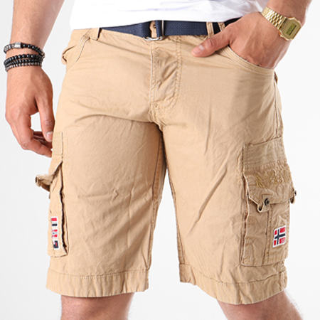 Geographical Norway - Short Cargo Patchs Brodés Panoplie Beige