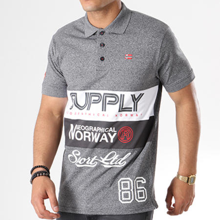 Geographical Norway - Polo Manches Courtes Karchie Gris Anthracite Chiné