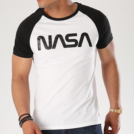 NASA - Tee Shirt Raglan Worm Logo Blanc Noir