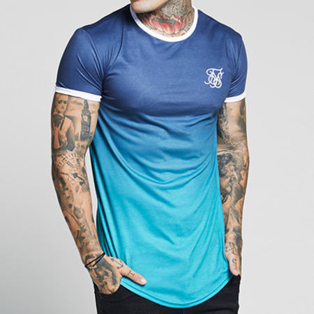 SikSilk - Tee Shirt Oversize Poly Contrast Fade Gym 12294 Bleu Marine Dégradé Bleu Turquoise