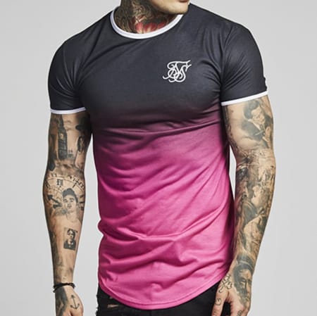 SikSilk - Tee Shirt Oversize Poly Contrast Fade Gym 12292 Noir Dégradé Rose