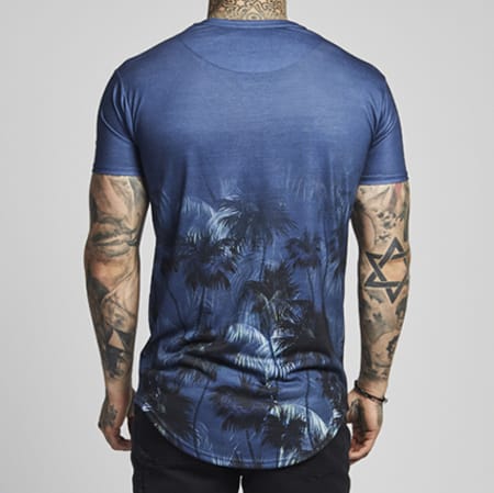 SikSilk - Tee Shirt Oversize Palm Rework 12545 Bleu Marine Floral