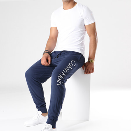 Calvin Klein - Pantalon Pyjama Jogger NM1528E Bleu Marine Blanc