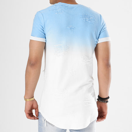 John H - Tee Shirt Oversize T09165 Bleu Clair Dégradé Blanc