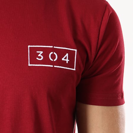 304 Clothing - Tee Shirt Oversize Avec Bandes Essentials Bordeaux Blanc