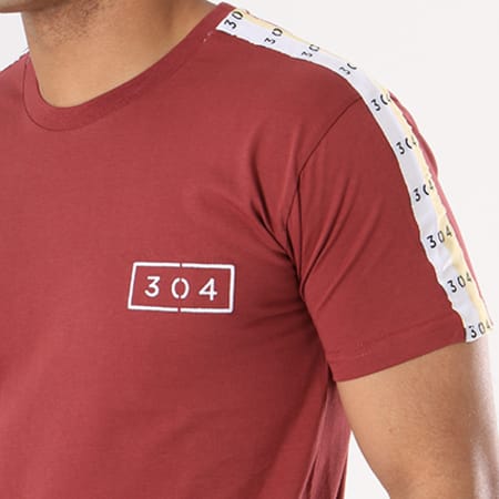 304 Clothing - Tee Shirt Oversize Bandes Brodées Cult Bordeaux Blanc Ecru