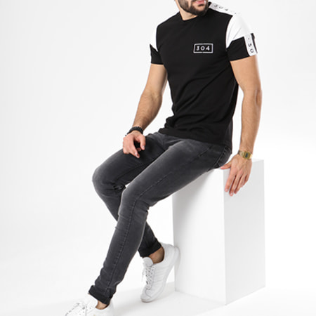 304 Clothing - Tee Shirt Oversize Avec Bandes Elite Tape Noir Blanc 