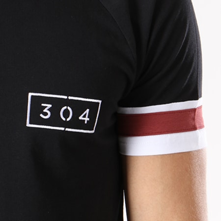 304 Clothing - Tee Shirt Bandes Brodées Jackson Noir Blanc Bordeaux