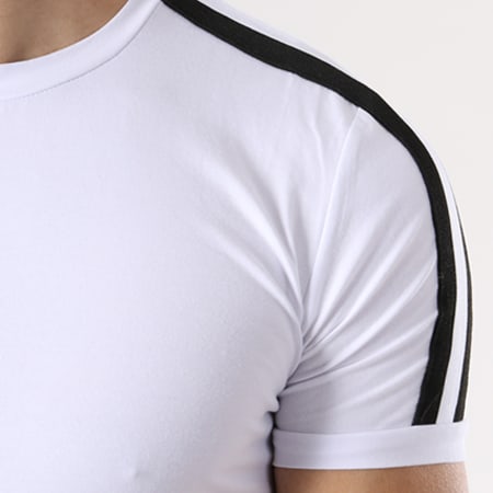 John H - Tee Shirt Oversize Avec Bandes 1803 Blanc Noir