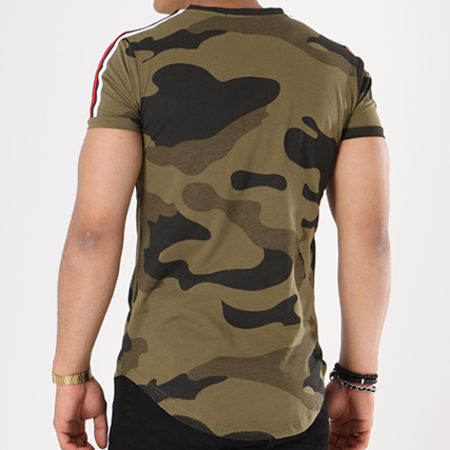 John H - Tee Shirt Oversize Avec Bandes 1870 Vert Kaki Camouflage Rouge Blanc Noir