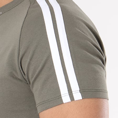 Aarhon - Tee Shirt Oversize Bandes Brodées TS12594UO Vert Kaki Blanc