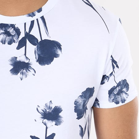 Aarhon - Tee Shirt 9001FL Blanc Bleu Marine Floral