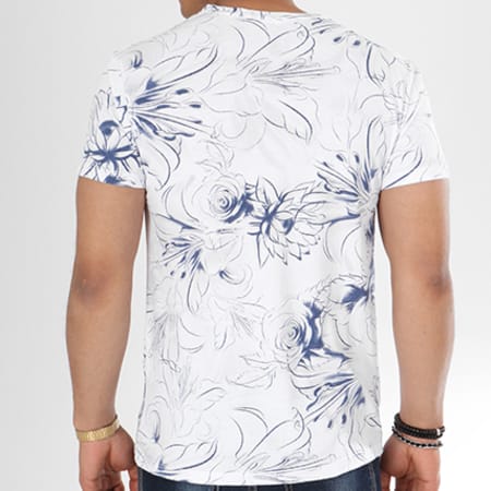 Aarhon - Tee Shirt 9001HI Blanc Bleu Marine Floral