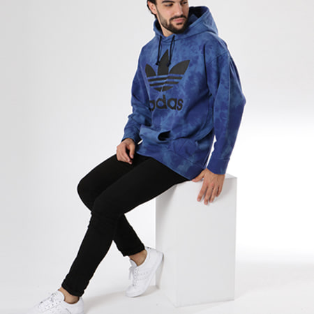Adidas Originals - Sweat Capuche Oversize Tie Dye Trefoil CW1337 Bleu Marine