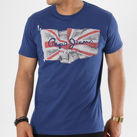 Pepe Jeans - Tee Shirt Flag Logo Bleu Roi