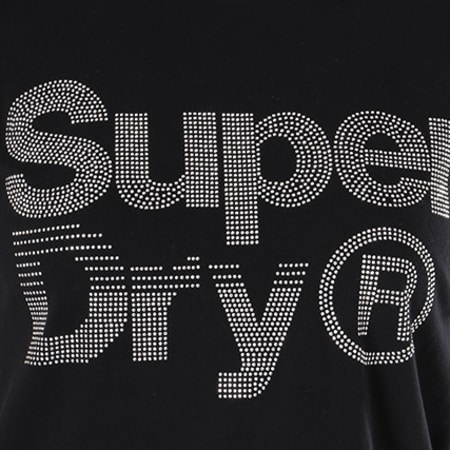 Superdry - Tee Shirt Femme Rhinestone Boxy Noir