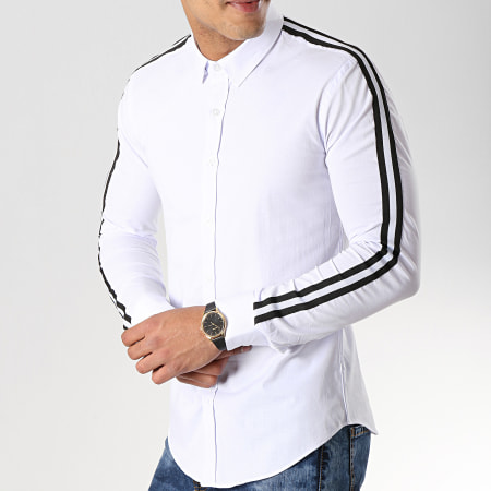 LBO - Slim Fit 460 Camisa blanca de manga larga con rayas