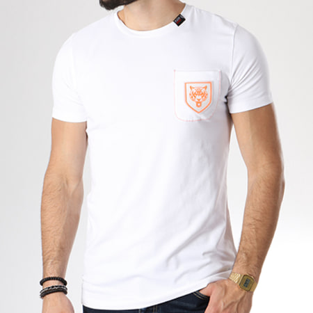 Philipp Plein Sport - Tee Shirt Poche Tiger Blanc Orange 