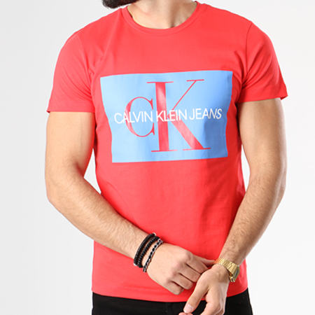 Calvin Klein - Tee Shirt Monogram Box Logo 7843 Rouge Bleu Clair