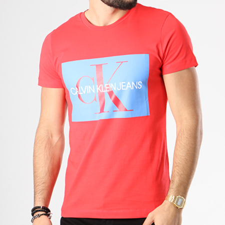 Calvin Klein - Tee Shirt Monogram Box Logo 7843 Rouge Bleu Clair