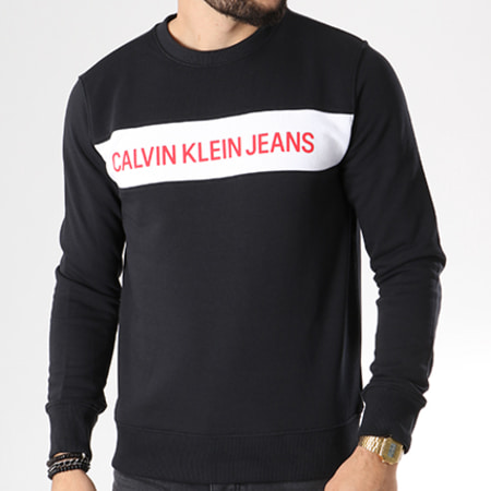 Calvin Klein - Sweat Crewneck Institutional Logo Colorblock 7872 Noir
