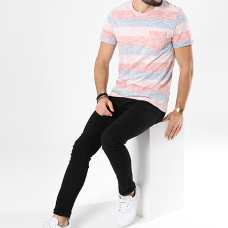 Jack And Jones - Tee Shirt Poche Stanly Stripe Rouge Chiné