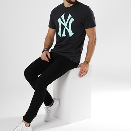 '47 Brand - Tee Shirt MLB New York Yankees 350228 Gris Anthracite Chiné Bleu Turquoise