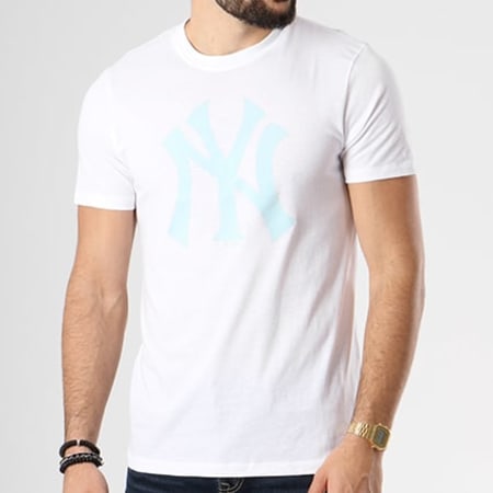 '47 Brand - Tee Shirt MLB New York Yankees 350386 Blanc Bleu Turquoise
