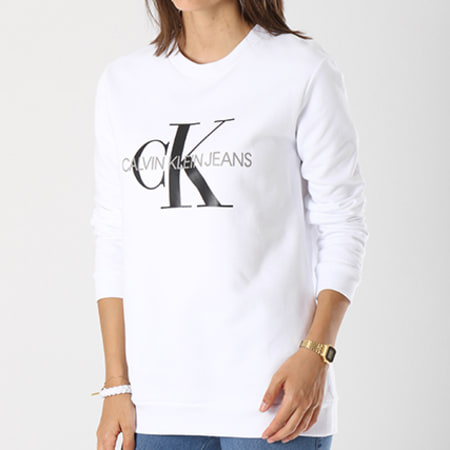 Calvin Klein - Sweat Crewneck Oversize Femme Monogram Logo 7830 Blanc