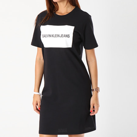 Calvin Klein - Robe Manches Courtes Femme Institutional Box Logo 7860 Noir